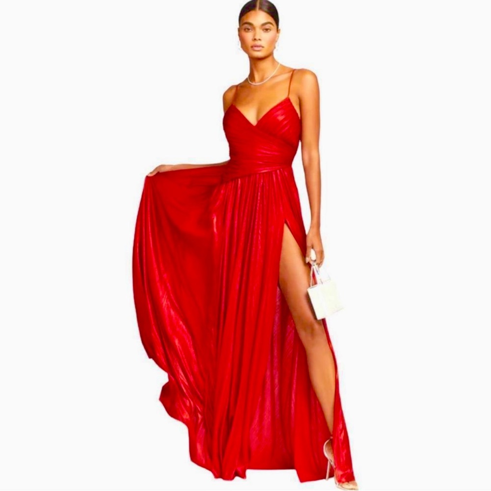 RETROFETE NWT Doss Red High Slit Maxi Dress
